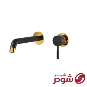 شیر روشویی دو تکه توکار مدل روگن مشکی طلا شودر