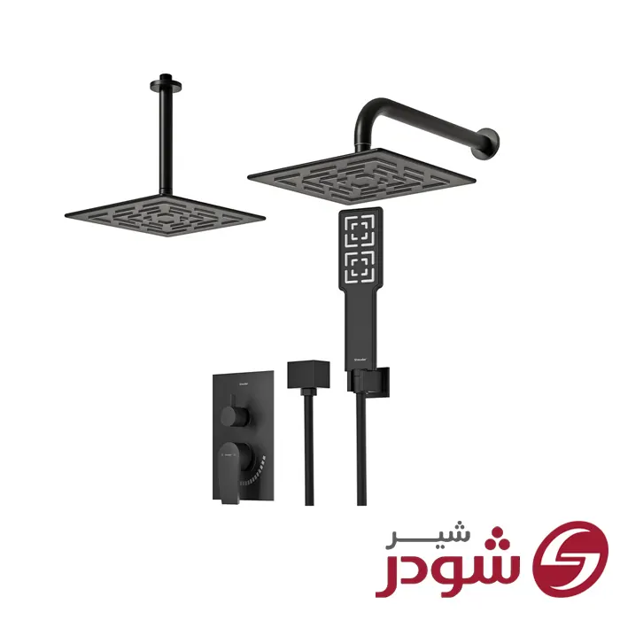 شیر حمام تیپ 3 توکار مدل رومرپلاس مشکی شودر
