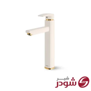 شیر روشویی پایه بلند مدل یونیک پلاس شیری طلا شودر